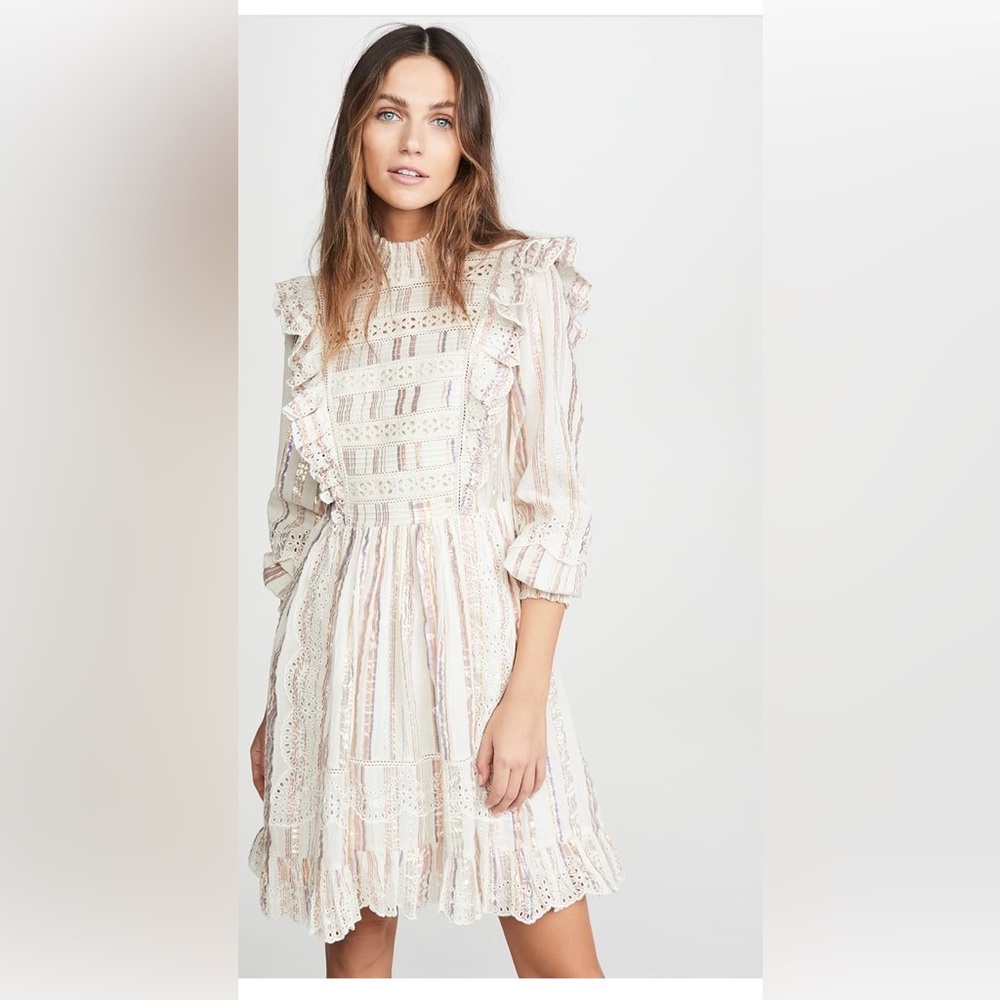Sea New York Cream and Blush Lace-Trim Mini Dress